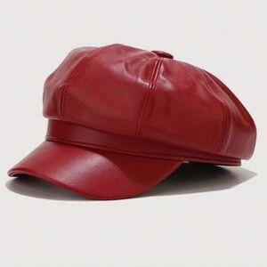 Red Leather Newsboy Cap